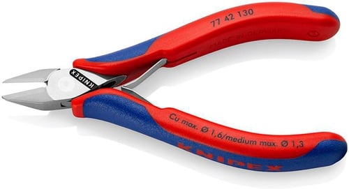 KNIPEX Elektronikseitenschneider L.130mm Form 4 Facette nein 2K-Hülle spiegelpol.KNIPEX