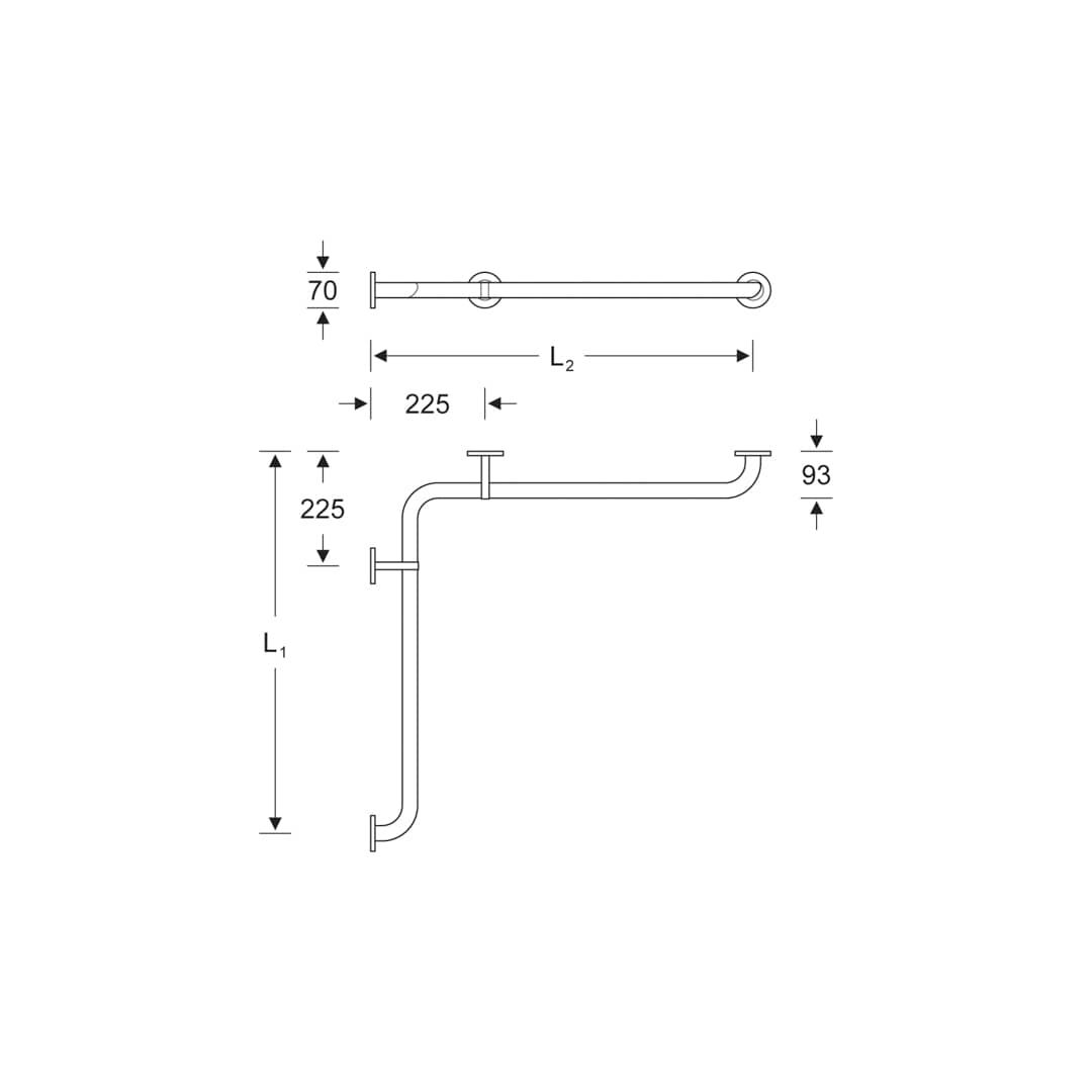 KWS Handlauf-Kombination, 90° 1125-750 mm links Edelstahl poliert