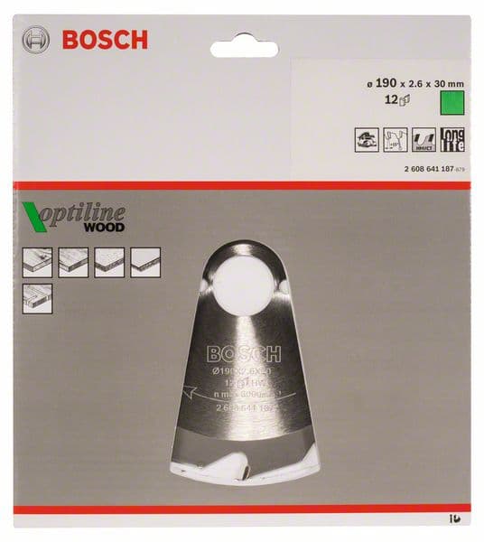 BOSCH Kreissägeblatt Optiline Wood für Handkreissägen, 190 x 30 x 2,6 mm, 12
