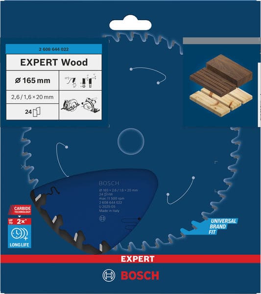BOSCH Kreissägeblatt Expert for Wood, 165 x 20 x 2,6 mm, 24