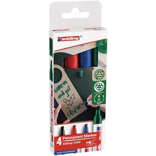 EDDING Permanentmarker-Set 3300 schwarz/rot/blau/grün Strich-B.1-5mm Keilspitze EDDING