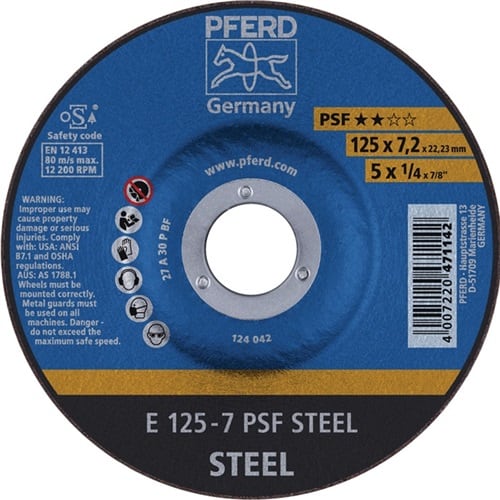 PFERD TOOLS Schruppscheibe PSF STEEL D125xS7,2mm gekr.STA Bohr.22,23mm PFERD