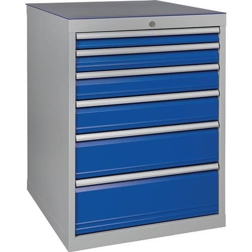 BEDRUNKA+HIRTH Schubladenschrank H1019xB705xT736mm lichtgrau/signalblau 6 Schubl.BEDRUNKA+HIRTH