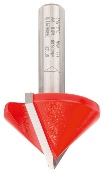 BOSCH V-Nutfräser Expert for Wood mit 8 mm Schaft, D 31,8 mm, L 19 mm, G 51 mm, 90°