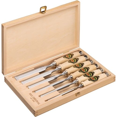 KIRSCHEN Stechbeitelsatz 6,10,12,16,20,26mm Weißbuchenh.Ulmer Form HO-Kasten