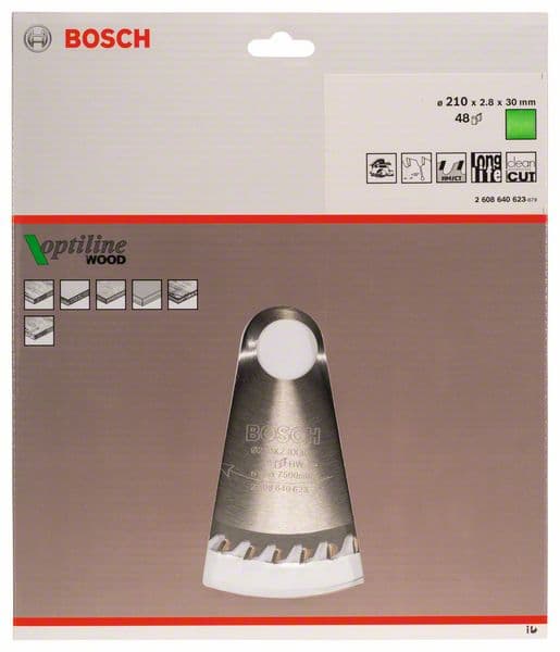 BOSCH Kreissägeblatt Optiline Wood für Handkreissägen, 210 x 30 x 2,8 mm, 48