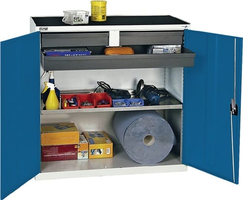 STUMPF Werkzeug-/Beistellschrank H1000xB1000xT500mm 3Schubl.,1BD lichtgrau/enzianblau