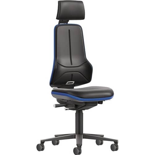 BIMOS Arbeitsdrehstuhl Rl.m.Kopfstütze Kunstlederpolster schwarz blau 470-640mm BIMOS