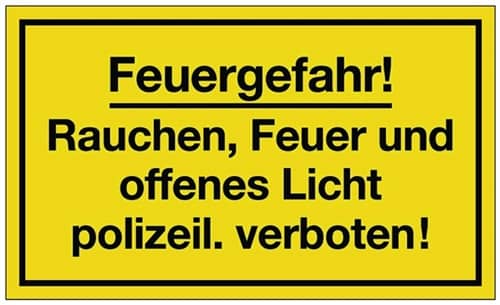 Hinweiszeichen Feuergefahr L250xB150mm gelb schwarz Ku.