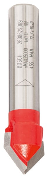 BOSCH V-Nutfräser Expert for Wood mit 8 mm Schaft, D 12,7 mm, L 10 mm, G 44,5 mm, 90°