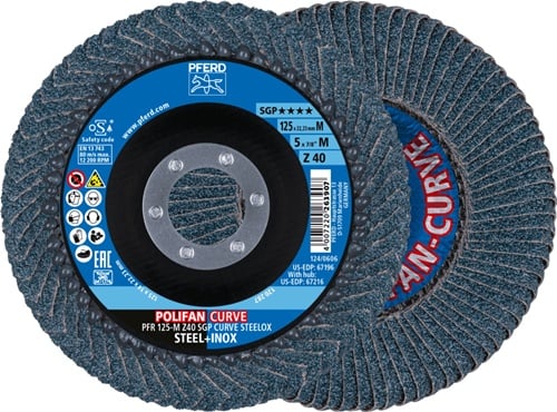 PFERD TOOLS Fächerscheibe POLIFAN Z SGP CURVE STEELOX D.125mm K.40 INOX ZK Ausf.M PFERD