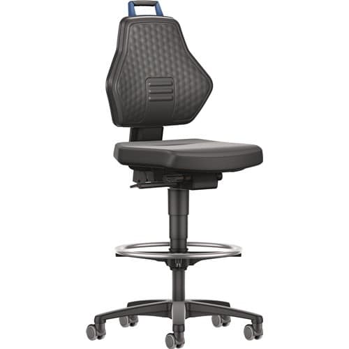 TECWERK Arbeitsdrehstuhl Rl.+Fußring Kunstleder schwarz Grifffarbe blau 580-860mm TW