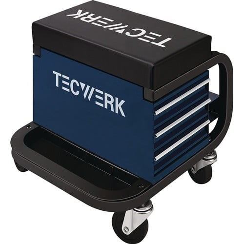 TECWERK Werkstattrollsitz m.Rl.u.Ablage Kunstlederpolster blau/schwarz TECWERK