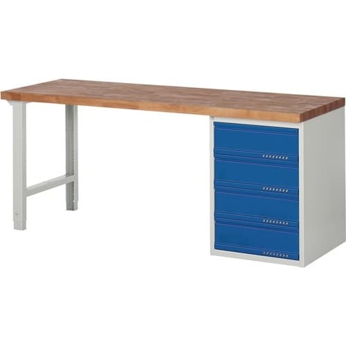 Werkbank Ser.BK 650 B2000xT700xH840mm Buche massiv grau/blau 4 Schubl.TECWERK