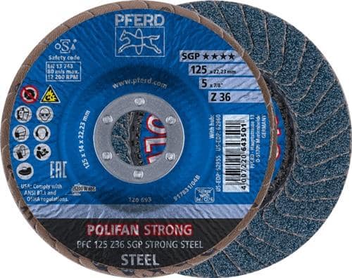PFERD TOOLS Fächerscheibe POLIFAN Z SGP STRONG STEEL D.125mm K.36 kon.INOX ZK PFERD