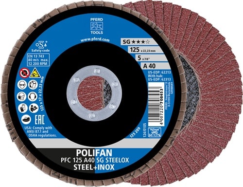 PFERD TOOLS Fächerscheibe POLIFAN A SG STEELOX D.125mm K.40 kon.INOX NK PFERD
