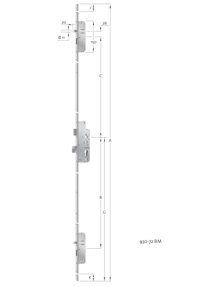 KFV Panik-Mehrfachverriegelung für zweiflügelige Türe MFPEP930BFS2F 9/74 mm, rund, Edelstahl