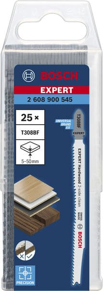 BOSCH EXPERT ‘Hardwood 2-side clean’ T 308 BF Stichsägeblatt, 25 Stück. Für Stichsägen