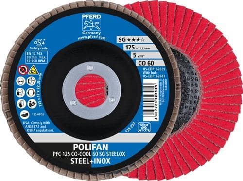 PFERD TOOLS Fächerscheibe POLIFAN CO-COOL SG STEELOX D.125mm K.60 kon.INOX CO