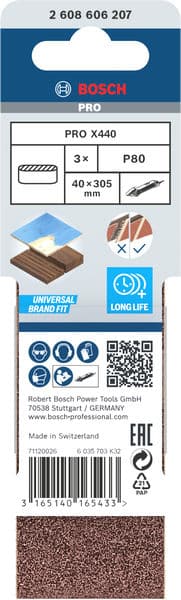 BOSCH Schleifband-Set X440 Best for Wood and Paint, 3-teilig, 40 x 305 mm, 80