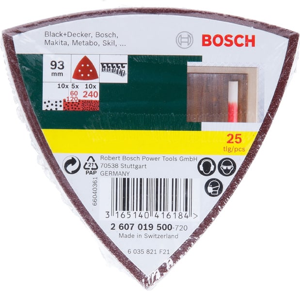 BOSCH Schleifblatt-Set für Deltaschleifer, 93 mm, 60 - 240, 6 Löcher, 25er-Pack