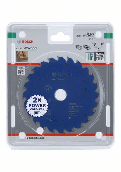 BOSCH Akku-Kreissägeblatt Expert for Wood, 136 x 1,5/1 x 20, 24 Zähne