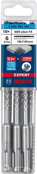 BOSCH EXPERT SDS plus-7X Hammerbohrer, 6 x 100 x 165 mm, 10-tlg.. Für Bohrhämmer