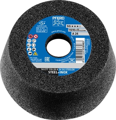 PFERD TOOLS Schleiftopf ETT SG STEELOX 110/55mm INOX u.STA 24 Bohr.22,23mm PFERD