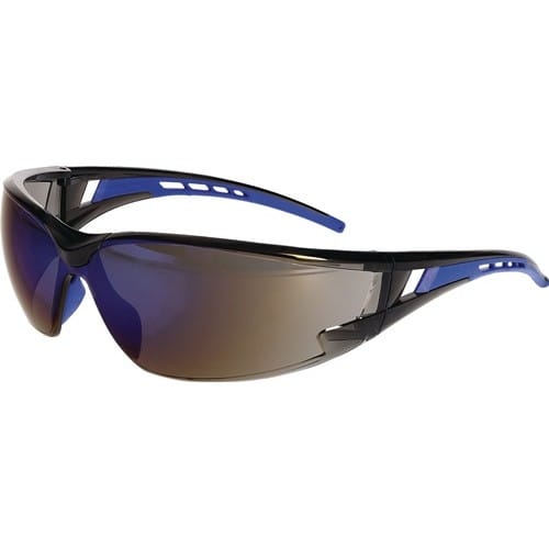 PRO FIT Schutzbrille EN 166 EN 172 Bügel schwarz/blau,Scheibe verspiegelt