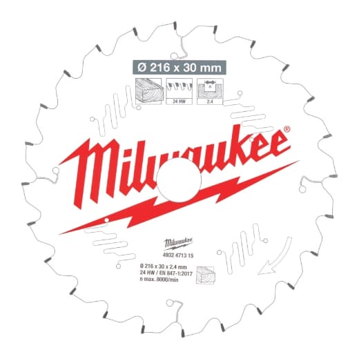 MILWAUKEE 216/30 mm Z24 Wechselzahn negativ Sägeblatt Holz für Kapp- und Gehrungssägen
