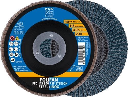 PFERD TOOLS Fächerscheibe POLIFAN Z PSF STEELOX D.115mm K.40 kon.STA/INOX ZK PFERD