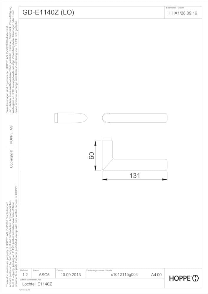 HOPPE® Drückerpaar Stockholm GD-E1140Z, Edelstahl, 3581568