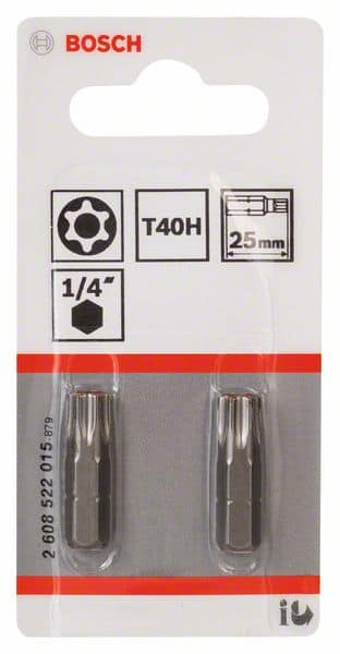 BOSCH Security-Torx-Schrauberbit Extra-Hart T40H, 25 mm, 2er-Pack