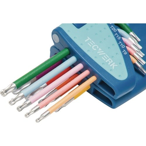 Winkelschraubendrehersatz 9-tlg.T9-T45 farbcodiert Ku.-Halter TECWERK