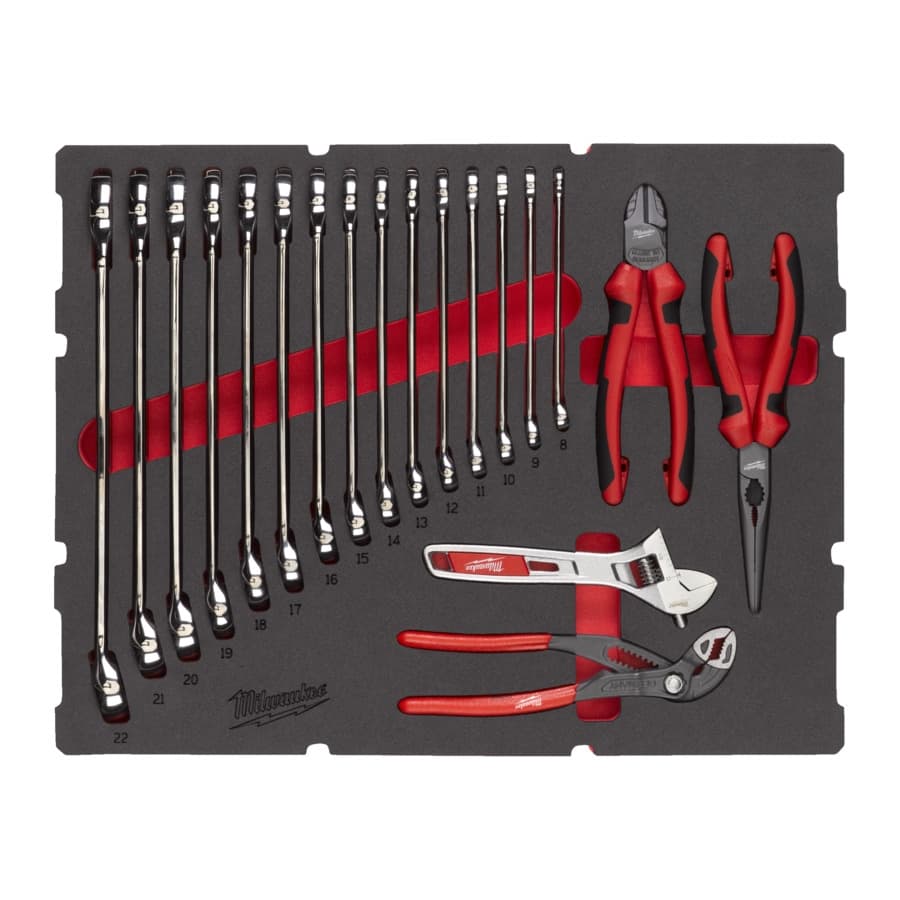 MILWAUKEE 19-teilige Einlage für PACKOUT Koffer mit Schubladen PACKOUT Ringmaulschlüssel und Zangen Einlage