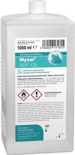 MYXAL Handdesinfektionsgel MYXAL® SEPT GEL 1l parfüm-/farbstofffrei Hartflasche MYXAL