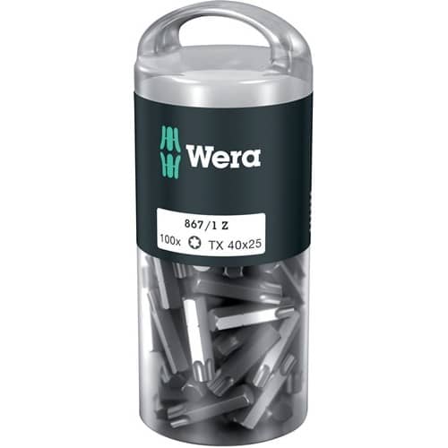 WERA Bitgroßpackung 867/1 Z 1/4 Zoll T 40 L.25mm DIN ISO 1173,Form C 6,3 100St./Box