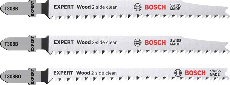BOSCH EXPERT ‘Wood 2-side clean‘ Stichsägeblatt-Set, 3-tlg., T308B/BO. Für Stichsägen