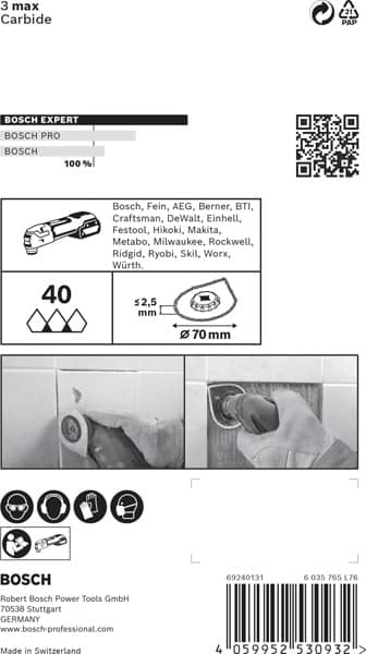 BOSCH EXPERT 3 max AVZ 70 RT4 Platte zum Entfernen von Fugen für Multifunktionswerkzeuge, 70 mm. Für oszillierende Multifunktionswerkzeuge