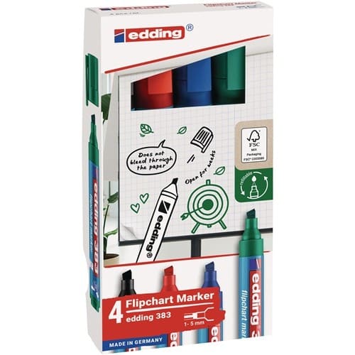 EDDING Flipchartmarker 383 schwarz/rot/blau/grün Strich-B.1-5mm Keilspitze Krt.EDDING