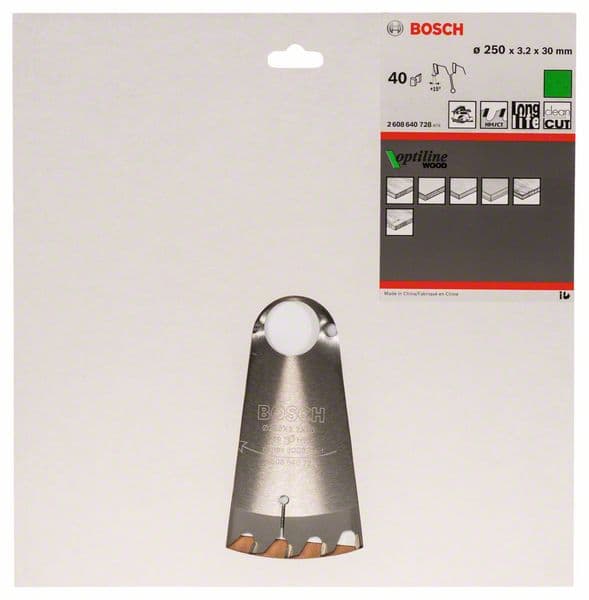 BOSCH Kreissägeblatt Optiline Wood für Handkreissägen, 250 x 30 x 3,2 mm, 40