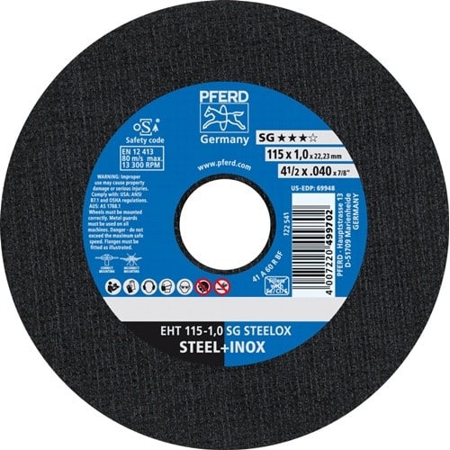 PFERD TOOLS Trennscheibe SG STEELOX D115x1mm ger.INOX Bohr.22,23mm PFERD