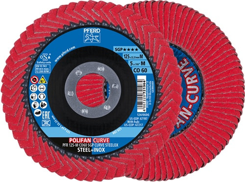 PFERD TOOLS Fächerscheibe POLIFAN CO SGP CURVE STEELOX D.125mm K.60 CURVE INOX/Stahl M PFERD