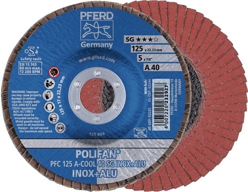 PFERD Fächerscheibe POLIFAN A-COOL SG INOX+ALU D.125mm K.40 kon.INOX/Aluminium NK