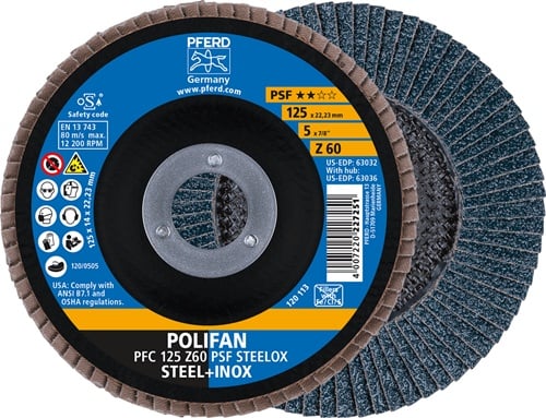 PFERD TOOLS Fächerscheibe POLIFAN Z PSF STEELOX D.125mm K.60 kon.STA/INOX ZK PFERD