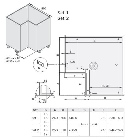 Drehbeschlag COR-Spin 2 Beschlag-Set, 800x800er, D370, silber Vauth Sagel