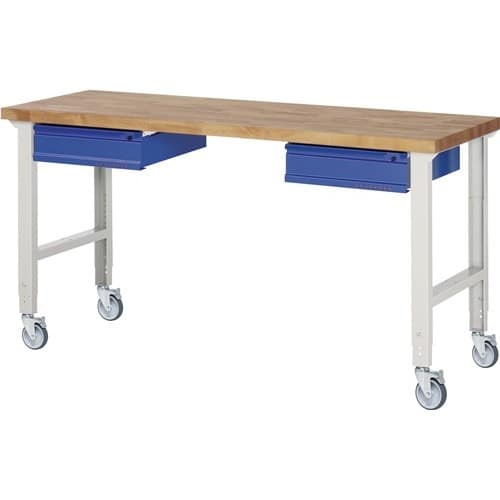 TECWERK Werkbank B2000xT700xH950-1000mm Buche massiv lichtgrau/blau
