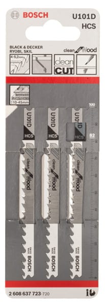 BOSCH Stichsägeblatt U 101 D Clean for Wood, 3er-Pack