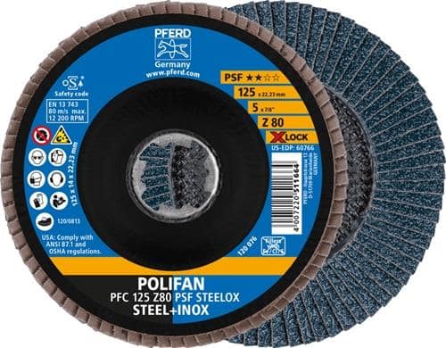 PFERD TOOLS Fächerscheibe X-LOCK PSF Z STEELOX D.125mm K.80 kon.INOX ZK Z PFERD