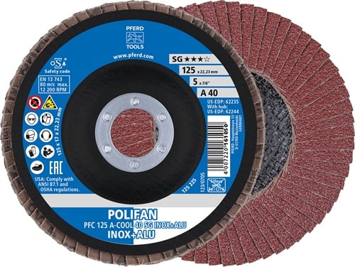 PFERD Fächerscheibe POLIFAN A-COOL SG INOX+ALU D.125mm K.40 kon.INOX/Aluminium NK
